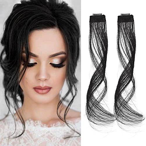 REECHO Long Side Air Bangs, Wavy Curly Clip in Bangs Front Side Bangs for Women Daily Use 2 PCS Set Long Temples-Natural Black