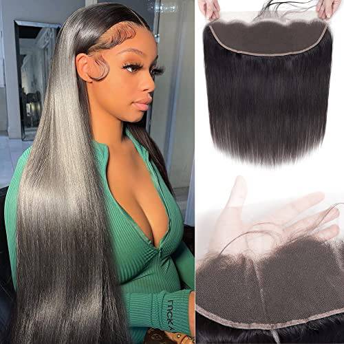 Straight 13X4 HD Lace Frontal Human Hair Extensions Ear To Ear HD Frontal Closure Brazilian Straight Human Hair Frontal Transparent Lace Frontal 130% Density Brazilian Lace Frontal Human Hair