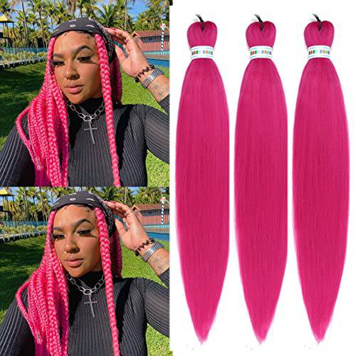 Rose Pink Braiding Hair Pre Stretched Box Braid Hair Extension 26 Inch (Pack of 3)
