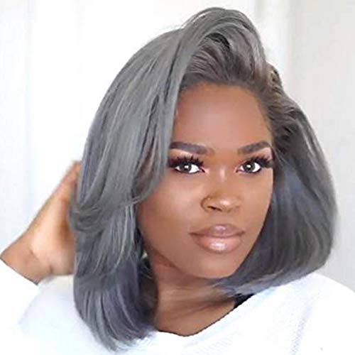 Divine Hair Short Bob Wig For Black Women Grey Bob Hairstyles Synthetic Pixie Cut Hair Wigs Heat Resistant Women’s Fashion Wigs Gray bob with side part wig