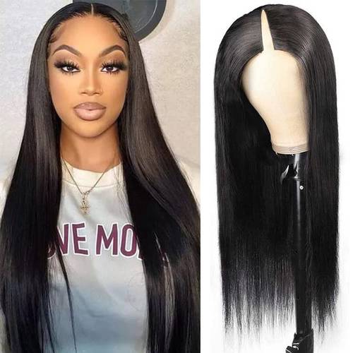 22Inch V Part Wigs Human Hair Straight Brazilian Human Hair Wigs for Black Women Upgrade U Part Wigs No Leave Out No Sew in NO Glue 150% Density Natural Color