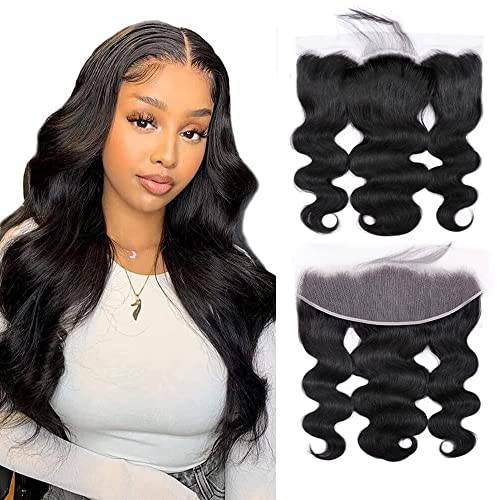 Cecycocy Hair Ear To Ear 13x4 HD Lace Frontal Closure Brazilian Body Wave Human Hair Frontal 150% Density Brazilian Virgin Body Wave Hair Frontal Closures Natural Black Color(14 Inch,body)