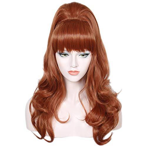 Linfairy Long Wavy Auburn Copper Wig Big Bouffant Beehive Wigs for Women fits 50s 80s Costume (Auburn Copper)