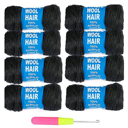 8Pcs Brazilian Yarn Wool Hair Arylic Yarn for Hair Crochet Braid Twist Warps Black Color