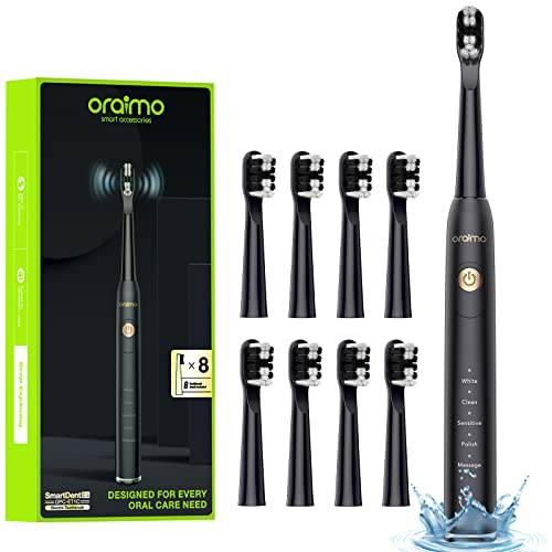 Electric Toothbrush for Adults - oraimo Rechargeable Power Toothbrush with 8 Dupont Brush Heads, Sonic Toothbrush Holder, 5 Optional Modes, 2 Minute Smart Timer, 3 Hours Fast Charge for 60 Days, ET1C