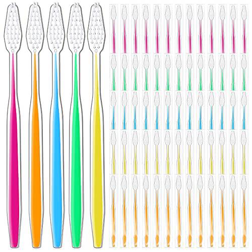 250 Pcs Disposable Toothbrushes Individually Wrapped Toothbrushes Bulk Travel Size Toothbrush Soft Bristle Tooth Brushes Set Medium Manual Packaged Toothbrushes for Adult Kid Hotel Toiletries, 5 Color
