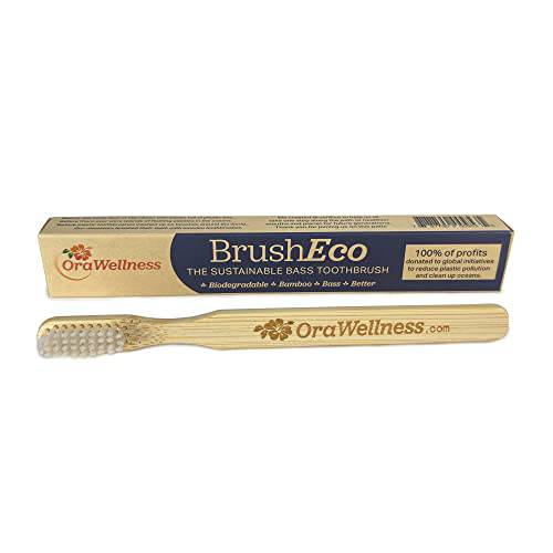 OraWellness Bamboo Toothbrush, Sustainable BrushEco Bass Toothbrush, 4 Rows, Biodegradable Wooden Toothbrush for Polishing Teeth, Removing Plaque, Healthy Mouth & Gums, BPA Free - 1 Pack
