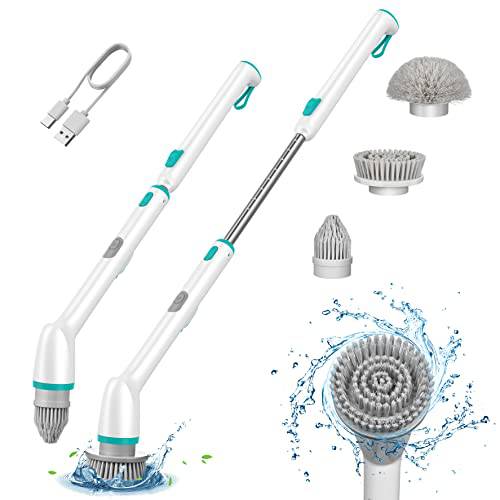 Electric Spin Scrubber, Waterproof Cordless Shower Scrubber with 3 Brush Heads, Cleaning Brush with Adjustable Extension Handle, Fast Charging for Bathtub Sink Bathroom Grout Kitchen Floor Window