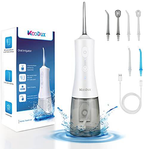 Cordless Water Flosser for Teeth Cleaner, Portable Water Dental Oral Irrigator Floss for Braces Bridges Care, 4 Modes 300ML 6 Jet Tips Waterproof Water Floss 120PSI Strong Pressure for Home Travel