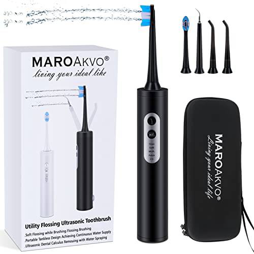 MaroAkvo Electric Flossing Toothbrush, Sonic Toothbrush, Water Flosser and Ultra-Sonic Teeth Cleaner with Water Spray to Remove Dental Calculus Combo in one, with Portable Bag for Travel Home