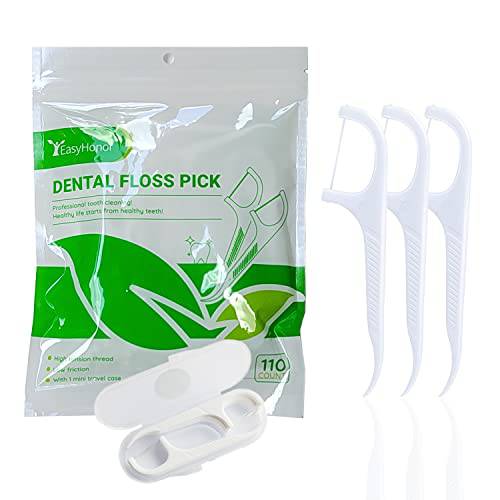 Dental Floss Picks,Easyhonor Dental Flossers,Floss Sticks,Tooth Floss,Dental Sticks,Dental Picks Disposable,Teeth Flossers Picks, and 1 Travel Floss Cases.(Total 110 Packs)