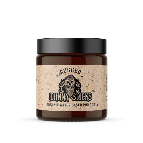 Johnny Slicks Rugged Water Based Hair Pomade - Strong Hold Organic Styling Pomade for Men - Promotes Healthy Hair Growth & Helps Hydrate Dry Skin - Grooming & Personal Care Products - (4 Ounce)