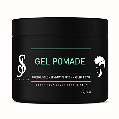 Pomade 5oz - SJ Craft Co Gel Pomade - Original Hold Strong - Medium Shine with Natural Semi Matte Smooth Slick Finish Gel - Edge Control Transparent Clear Color - Men Hair Styling Product, Barber Grade Water Based – Scented No Flakes Re-Workable - Curly Wavy Short Long Thick Thin Hair - All Types
