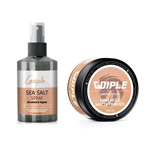 Sea Salt Spray Hair Styling Clay for Men Strong Hold,Matte Finish Water Based Ideal for All Men’s Hair Types (100g+100ml)
