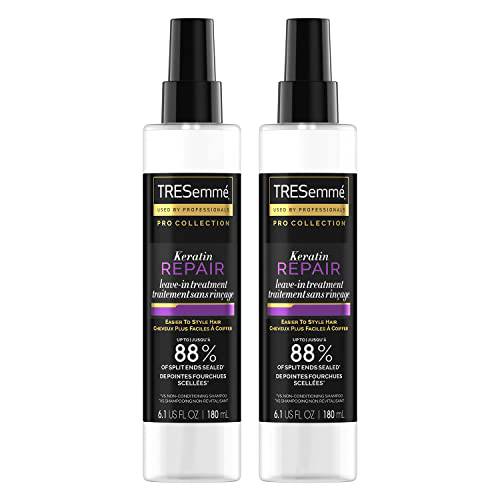 TRESemmé Hair Care Pro Collection Keratin Repair Leave in Conditioner Treatment, Visibly Seals Split Ends, Tames Flyaways for Healthy Looking Hair, 2 Pack - 6.1 Fl Oz Ea