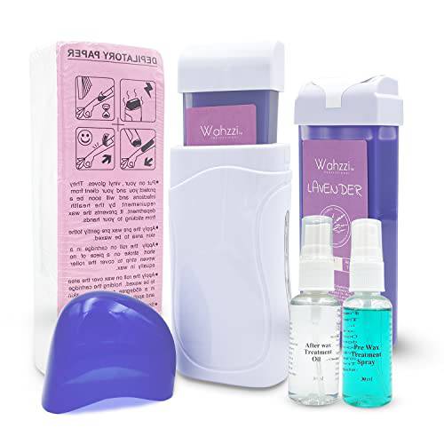 Wahzzi Roll On Wax Kit for Hair Removal, Wax Roller Machine for Women and Men, Depilatory Wax with Warmer, Wax Cartridge, Strips and Waxing Spray (Lavender)