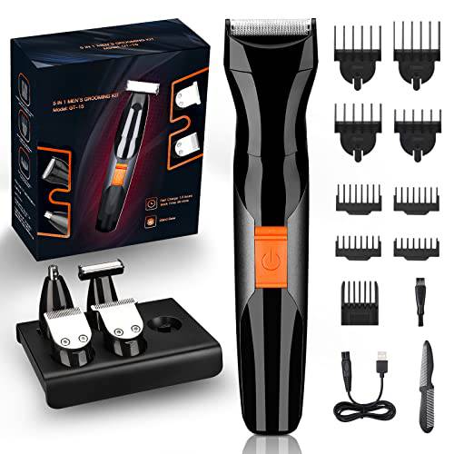 BEAULUSH Beard Trimmer for Men, Mens Beard Face Hair Trimmer Cordless Washable Facial Nose Mustache Trimmer Groomer, Electric Shaver 5 in 1 Body Grooming Kit for Men USB Rechargeable