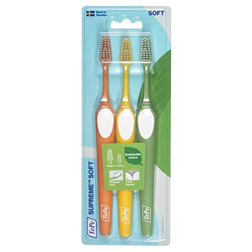 TEPE Supreme Toothbrush, Soft Bristle Toothbrush, Tapered Brush Head for Sensitive Teeth and Gum Care, Adult, 3 Pack