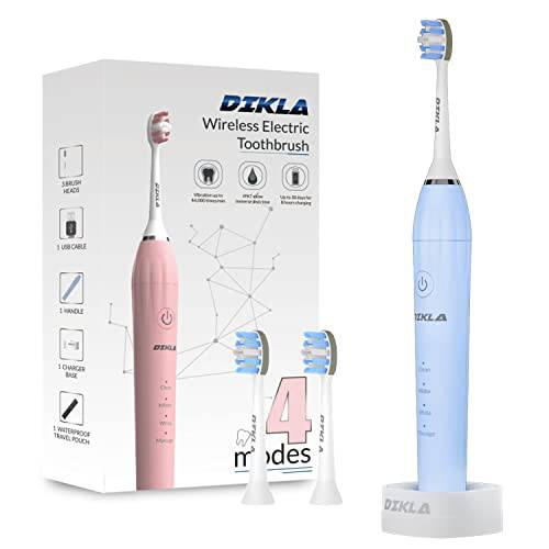 Sonic Electric Toothbrush for Adults with 3 Brush Heads, Whitening Rechargeable Sonic Toothbrush 44,000 VPM Motor, 4 Modes with Smart Timer Wireless Fast Charge 2 Hours Charge for 30 Days （Blue）