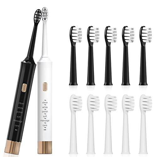 Aneebart 2 Pack Electric Toothbrush , 38000 VPM Electric Toothbrush, Includes 12 Dupont Brush Heads, 6 Modes with 2 MIN Smart Timer, Black & White Dual Handle Set
