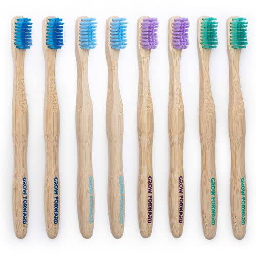 Grow Forward Premium Bamboo Toothbrushes Medium Bristles Toothbrushes - Manual Toothbrush Pack of 8 - Aesthetic Wooden Look - Natural Eco Friendly Sustainable Biodegradable Adult Tooth Brush
