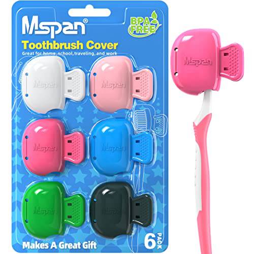 Mspan Toothbrush Cover Cap Case: Brush Head Protector Pods Plastic Travel Tooth Brushing Clip for Manual & Electric Toothbrush - 6 Packs