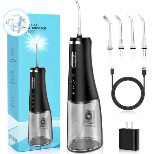 Water Flosser for Teeth Dental Oral Irrigator, Cordless Water Flosser for Braces Oral Care, Portable Rechargeable IPX7 Waterproof Water Teeth Cleaner Picks Aqua Flosser for Home Travel Adults(Black)