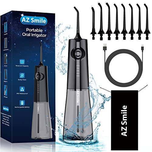 Water Flosser Professional for Teeth Cleaning, AZ Smile Portable 300ML Water Pick Cleaner for Teeth , 5 Cleaning Modes 8 Jet Tips , IPX7 Waterproof , Powerful Battery Life Water Pick for Home Travel