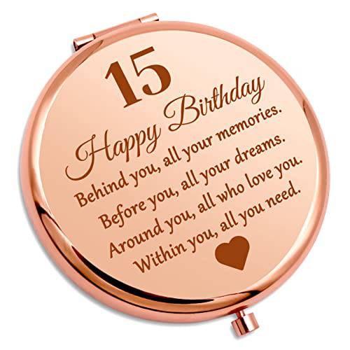 15 Year Old Girls Inspirational Birthday Gift Compact Makeup Mirror Happy 15th Birthday Gift For Daughter Niece Sister Cousin Best Friends Rose Gold Compact Mirror Daughter Birthday Gift from Mom