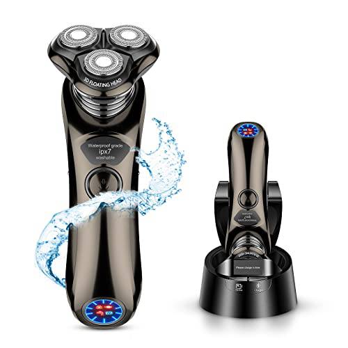 Electric Shaver for Men, Cordless Wet/Dry Electric Razor with Clean Charge Station, Rotary Shaver with PopUp Trimmer, 100% Waterproof, 5 Mins Fast Charging Technology, LED Display