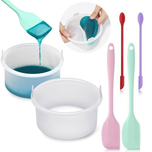 2 Pcs Silicone Wax Pot with 4 Pcs Wax Spatula Set, Replacement Silicone Wax Warmer Liner Hair Removal Melting Wax Bowl Wax Pot Silicone Wax Container for 500 ml/ 16.9 oz Wax Machine Home Use