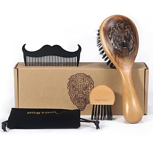 BESTOOL Beard Brush, 100% Boar Bristle Beard Brush and Comb Grooming Set for Men to Add Shine and Smooth Makes a Great Gift for Him
