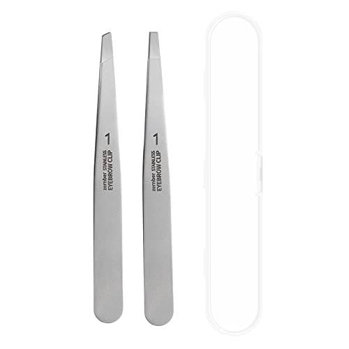 Flat and Slant Tip Tweezers of 2 Pack, Stainless Steel Precision Tweezer for Women Eyebrow & Hair Removal