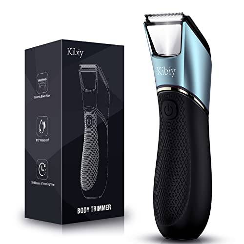 Body Hair Trimmer for Men - Electric Ball Shaver Razor for Pubic Groin Hair Grooming with Built-in LED Light and Mirror, Ceramic Blade, No Pulls, No Cuts, Waterproof Wet/ Dry Cordless Use (Blue)