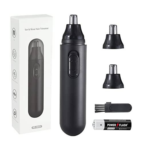 Nose and Ear Hair Trimmer with Battery, Professional Painless Electric Nasal Hair Remover with Cleaning Brush,Waterproof Stainless Steel Head, Dual Edge Blades