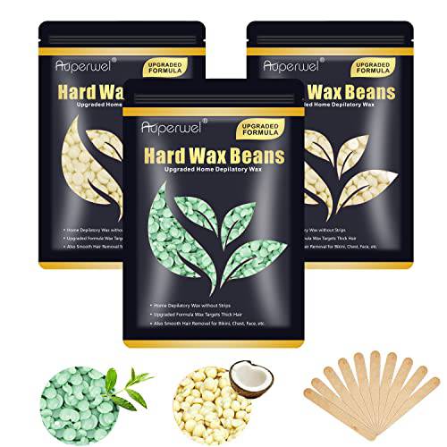 Hard Wax Beads for Hair Removal (300g/10.5oz) Painless Wax Beans for Full Body Brazilian Bikini with 10pcs Applicators, At Home Waxing Beads for Face, Eyebrow, Legs, Underarms, Perfect Refill for Any Wax Warmer( Cream & Rose)