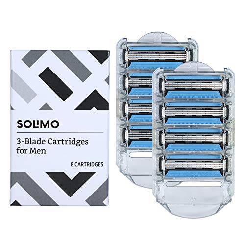 Amazon Brand - Solimo 3-Blade Razor Refills for Men with Dual Lubrication, 8 Cartridges (Fits Solimo Razor Handles only)