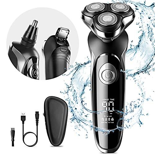 Electric Razor for Men, Mens Electric Shavers LED Cordless Rechargeable Wet/Dry, Cordless Close Shave Men’s Grooming Kit with Pop-up Beard Trimmer