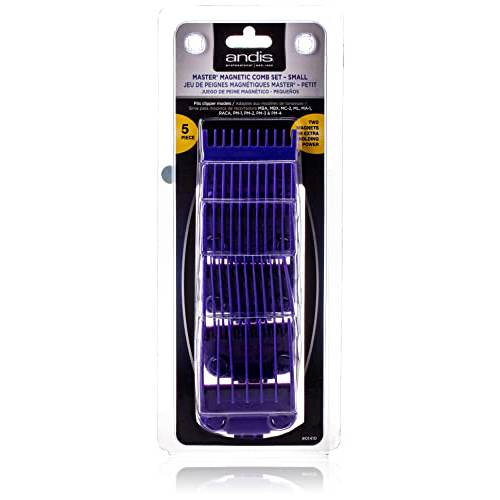 Andis 01410 Professional Master Clipper Guards - Dual Magnet Comb Set – Small, fits for MBA, MC-2, ML, PM- & PM-4, Waterproof – Purple, Set of 5