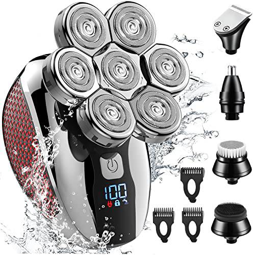 Head Shavers for Bald Men, Homsor Bald Head Shavers for Men Waterproof Wet&Dry,7D Electric Head Shaver for Men with Hair Sideburns Trimmer,5 in 1 Electric Shaver Head Razor Cordless Men’s Grooming Kit
