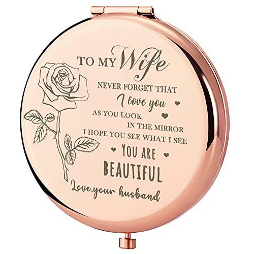 GAOLZIUY Gifts for Wife - Beautiful Wife Gift Rose Gold Compact Mirror, Birthday Gifts for Women, Wedding Anniversary, Valentines Day, Mothers Day for Wife