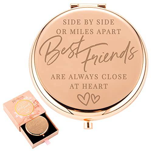 Best Friend Birthday Gifts for Friend | Long Distance Friendship Gifts for BFF | Friendship Gifts for Women, Bestfriend, Besties, Side by Side Friend | Rose Gold Compact Mirror