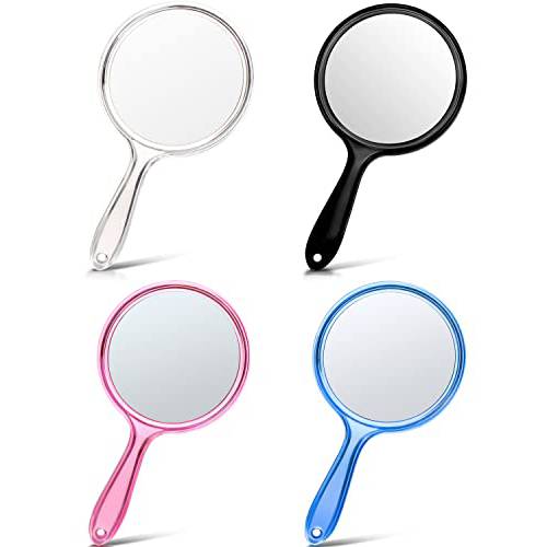 OWBIA Hand Mirror, Double-Sided Handheld Mirror for Makeup, 1X/3X Magnification, One Piece (Assorted Color Frames),Large Size