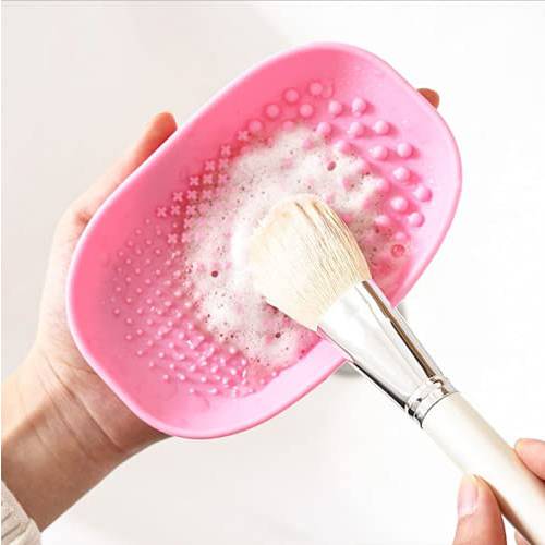 AHPIPIL Silicon Makeup Brush Cleaning Mat Makeup Brush Cleaner Pad Cosmetic Brush Cleaning Mat Portable Washing Tool Scrubber For Removing Makeup (Pink) (Pink)