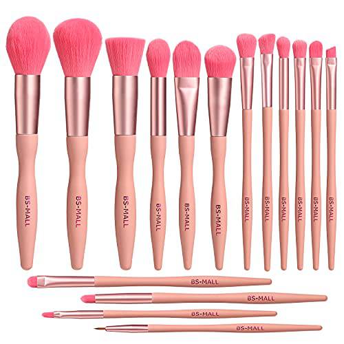 BS-MALL Makeup Brushes Premium Synthetic Bristles Powder Foundation Blush Contour Concealers Lip Eyeshadow Brushes Kit,16Pcs, Pink