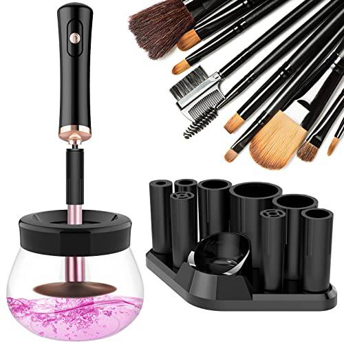 Fesmey Makeup Brush Automatic Cleaner Machine,Super-Fast Electric Brush Cleaner Spinner Dryer with 8 Size Collars,Automatic Brush Cleaner Spinner Makeup Brush Tools (Black)