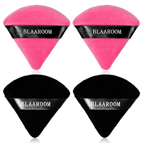 BLAAROOM 4 Pieces Pure Velour Triangle Powder Puff,Face Contour Corners Setting Makeup Powder Puffs for Loose Mineral Powde Cosmetic Foundation Sponge Puffs Makeup Tool - Black Rose Red