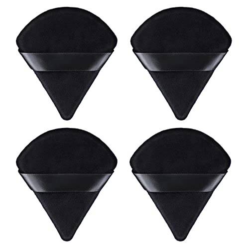 Powder Puff, WSYUB 4Pcs Blender Puff Pure Cotton Face Soft Triangle Wedge Makeup Pad for Undereye Makeup Loose Powder Mineral Powder Body Powder, Black, Cotton Velour Sponge Makeup Tool