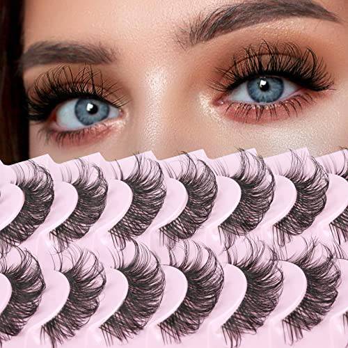 False Eyelashes Pestañas Natural Look Lashes Mink Wispies Curly Fluffy Extension Strip Eyelashes 18MM D Curl Clear Band Eye Lashes Pack 9 Pairs by GODDVENUS