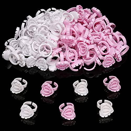 Limko Glue Rings 200PCS Cute Glue Cups Eyelash Glue Holder Makeup Cup for Lash Extensions Supplies (Heart White&Pink)
